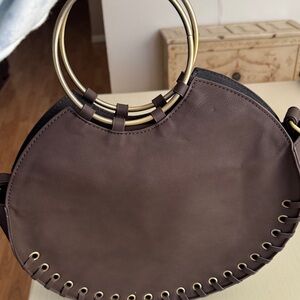 Mudpie Brown Purse with gold handles and crossbody/shoulder strap